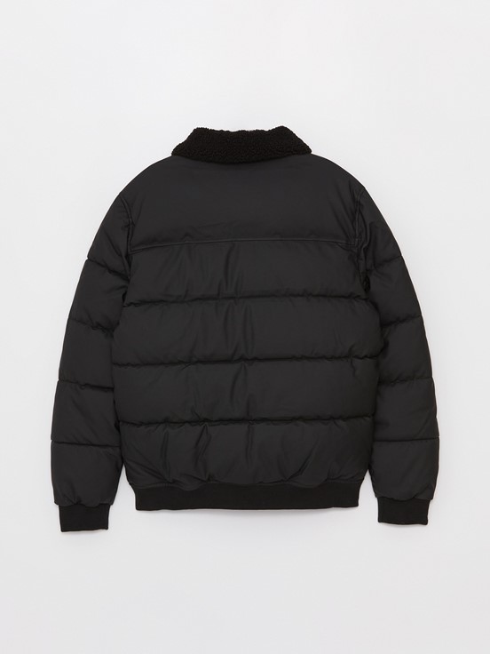 Standart Kalıp Gömlek Yaka Erkek Deri Görünümlü Mont YENİ SİYAH