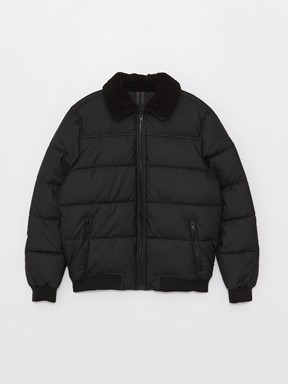 Standart Kalıp Gömlek Yaka Erkek Deri Görünümlü Mont YENİ SİYAH