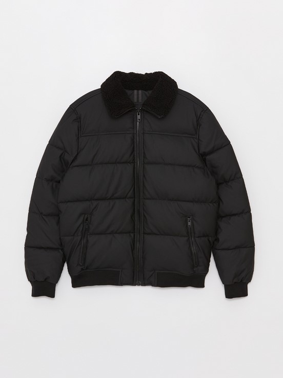 Standart Kalıp Gömlek Yaka Erkek Deri Görünümlü Mont YENİ SİYAH