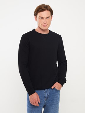 Bisiklet Yaka Uzun Kollu Erkek Sweatshirt İNDİGO