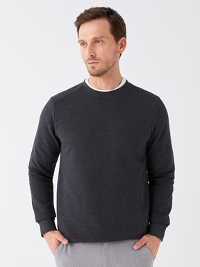 Bisiklet Yaka Uzun Kollu Erkek Sweatshirt İNDİGO