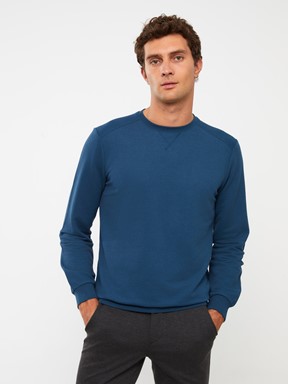 Bisiklet Yaka Uzun Kollu Erkek Sweatshirt İNDİGO