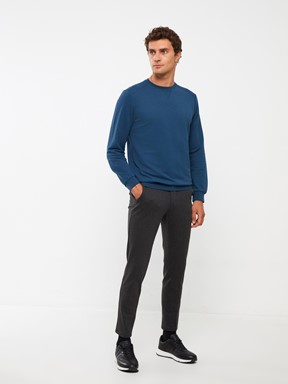 Bisiklet Yaka Uzun Kollu Erkek Sweatshirt İNDİGO
