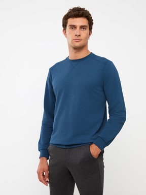Bisiklet Yaka Uzun Kollu Erkek Sweatshirt İNDİGO