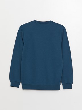 Bisiklet Yaka Uzun Kollu Erkek Sweatshirt İNDİGO