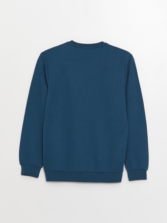 Bisiklet Yaka Uzun Kollu Erkek Sweatshirt İNDİGO