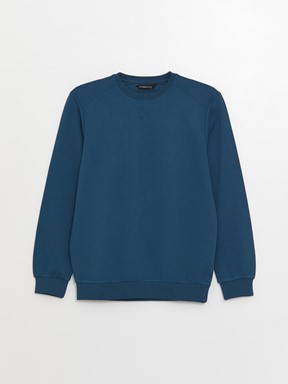 Bisiklet Yaka Uzun Kollu Erkek Sweatshirt İNDİGO