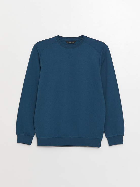 Bisiklet Yaka Uzun Kollu Erkek Sweatshirt İNDİGO