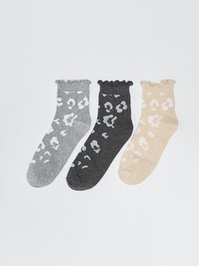 Desenli Kadın Soket Çorap 3'lü Paket GRİ MELANJ