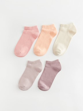 Kadın Düz Patik Çorap 5'li Paket AÇIK MAVİ MELANJ