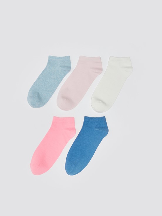Kadın Düz Patik Çorap 5'li Paket AÇIK MAVİ MELANJ