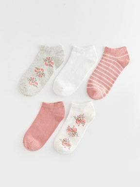 Desenli Kadın Patik Çorap 5 'li Paket GRİ MELANJ