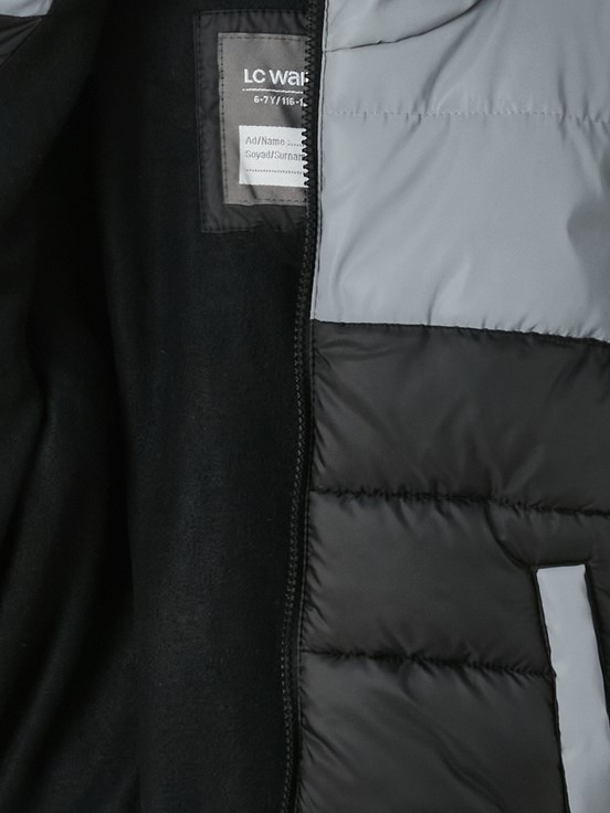 Kapüşonlu Reflektör Detaylı Erkek Çocuk Şişme Mont GRI