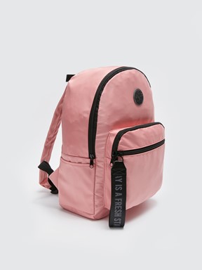 Etiket Baskılı Kadın Sırt Çantası PUDRA PEMBE
