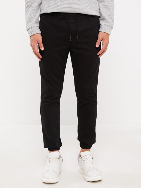 Slim Fit Gabardin Erkek Jogger Pantolon SİYAH