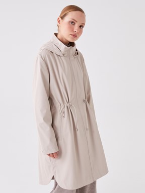 Kapüşonlu Düz Uzun Kollu Kadın Yağmurluk GRİ
