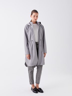 Kapüşonlu Düz Uzun Kollu Kadın Yağmurluk GRİ