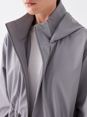 Kapüşonlu Düz Uzun Kollu Kadın Yağmurluk GRİ