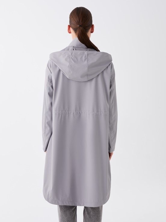 Kapüşonlu Düz Uzun Kollu Kadın Yağmurluk GRİ