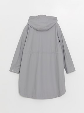 Kapüşonlu Düz Uzun Kollu Kadın Yağmurluk GRİ