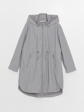 Kapüşonlu Düz Uzun Kollu Kadın Yağmurluk GRİ