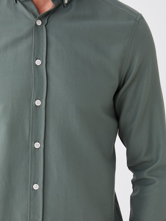 Slim Fit Uzun Kollu Oxford Erkek Gömlek KOYU YEŞİL