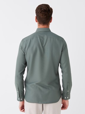 Slim Fit Uzun Kollu Oxford Erkek Gömlek KOYU YEŞİL