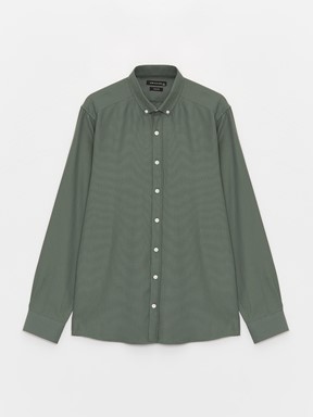 Slim Fit Uzun Kollu Oxford Erkek Gömlek KOYU YEŞİL