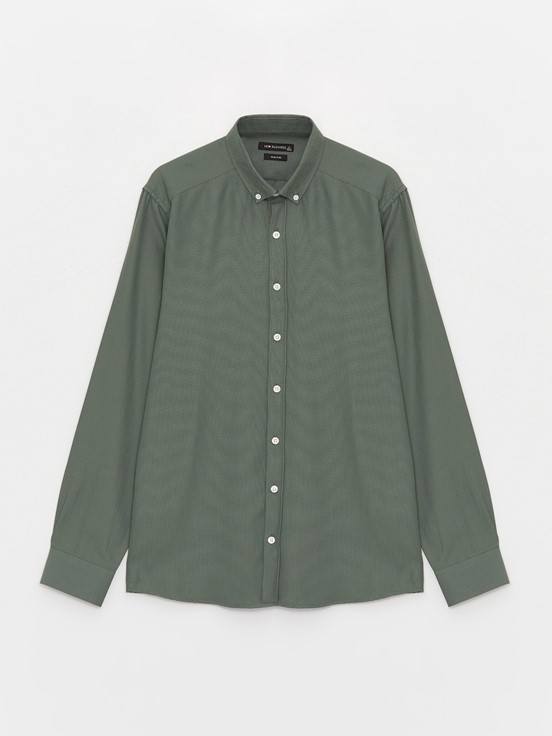 Slim Fit Uzun Kollu Oxford Erkek Gömlek KOYU YEŞİL
