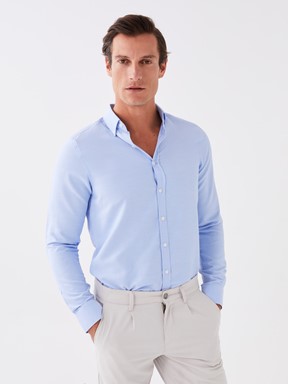 Slim Fit Uzun Kollu Oxford Erkek Gömlek KOYU YEŞİL