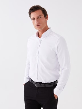 Slim Fit Uzun Kollu Oxford Erkek Gömlek KOYU YEŞİL