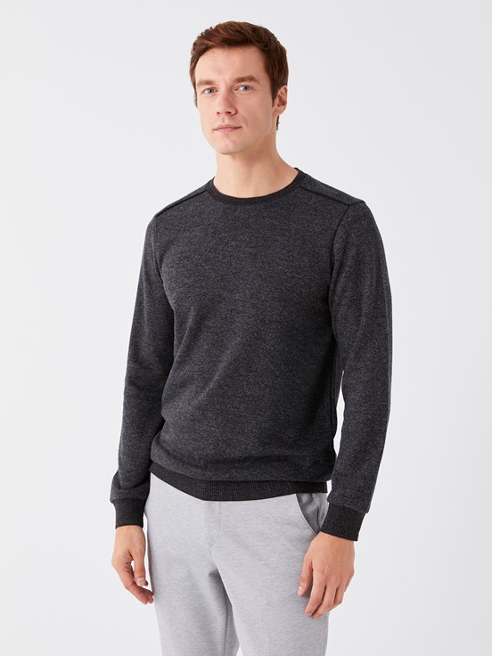 Bisiklet Yaka Uzun Kollu Erkek Sweatshirt SİYAH JAKARLI