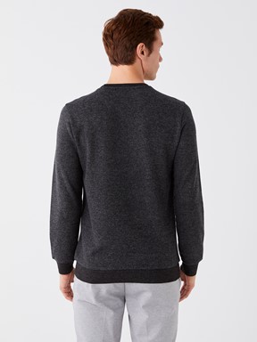 Bisiklet Yaka Uzun Kollu Erkek Sweatshirt SİYAH JAKARLI