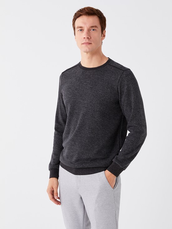 Bisiklet Yaka Uzun Kollu Erkek Sweatshirt SİYAH JAKARLI