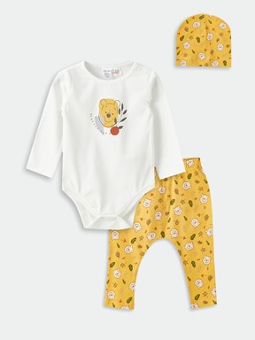 Winnie the Pooh Baskılı Erkek Bebek 3'lü Takım EKRU