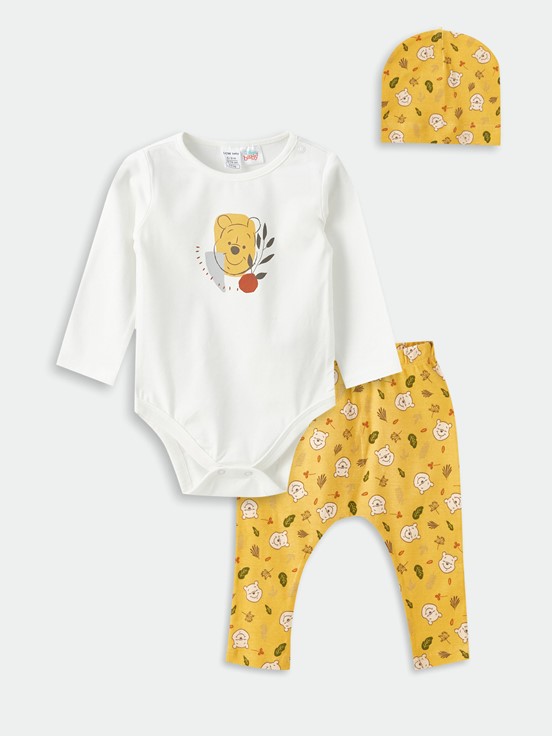 Winnie the Pooh Baskılı Erkek Bebek 3'lü Takım EKRU