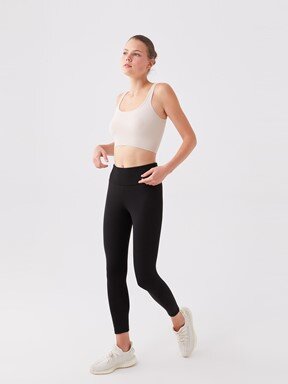 Kadın Beli Lastikli Düz Spor Tayt YENİ SİYAH
