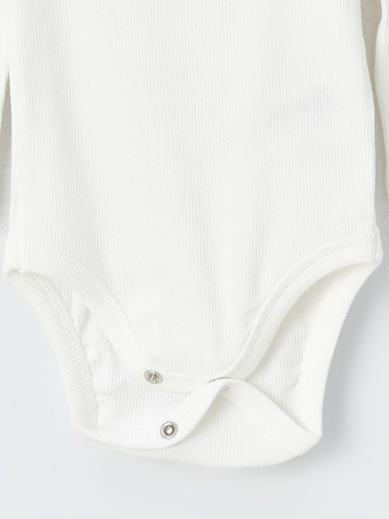 Bebe Yaka Uzun Kollu Kız Bebek Çıtçıtlı Body OPTİK BEYAZ