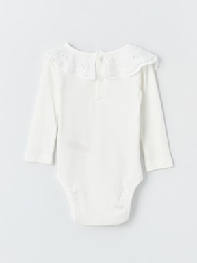 Bebe Yaka Uzun Kollu Kız Bebek Çıtçıtlı Body OPTİK BEYAZ