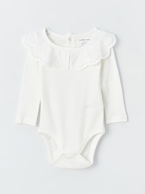 Bebe Yaka Uzun Kollu Kız Bebek Çıtçıtlı Body OPTİK BEYAZ