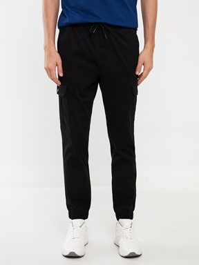 Slim Fit Gabardin Erkek Jogger Pantolon YENİ SİYAH