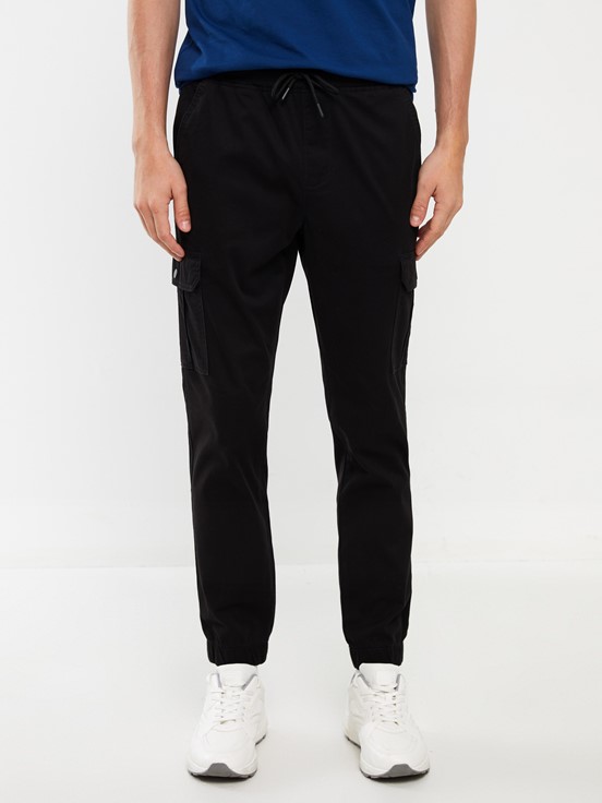 Slim Fit Gabardin Erkek Jogger Pantolon YENİ SİYAH