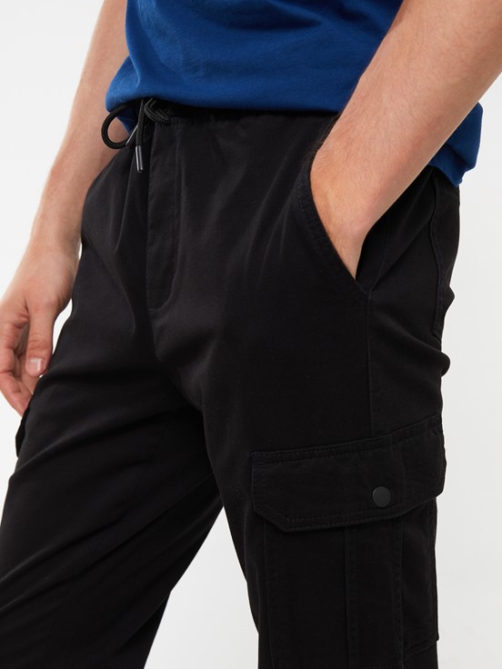 Slim Fit Gabardin Erkek Jogger Pantolon YENİ SİYAH