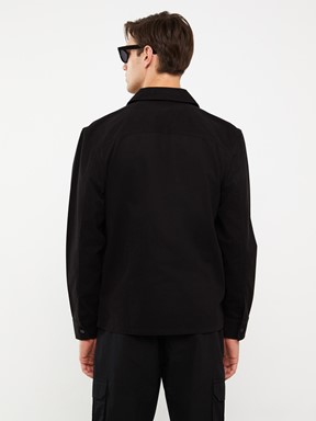 Regular Fit Uzun Kollu Gabardin Erkek Gömlek Ceket YENİ SİYAH
