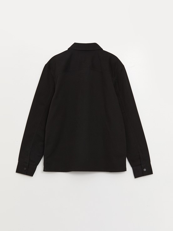 Regular Fit Uzun Kollu Gabardin Erkek Gömlek Ceket YENİ SİYAH