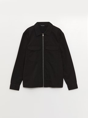 Regular Fit Uzun Kollu Gabardin Erkek Gömlek Ceket YENİ SİYAH