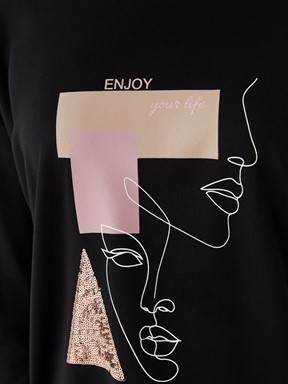 Bisiklet Yaka Desenli Uzun Kollu Kadın Bluz YENİ SİYAH