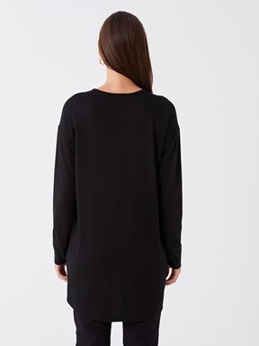 Bisiklet Yaka Desenli Uzun Kollu Kadın Bluz YENİ SİYAH