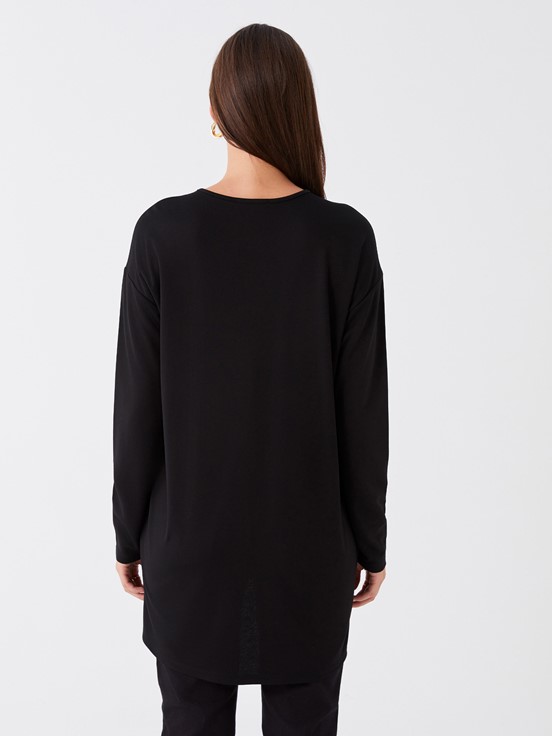 Bisiklet Yaka Desenli Uzun Kollu Kadın Bluz YENİ SİYAH