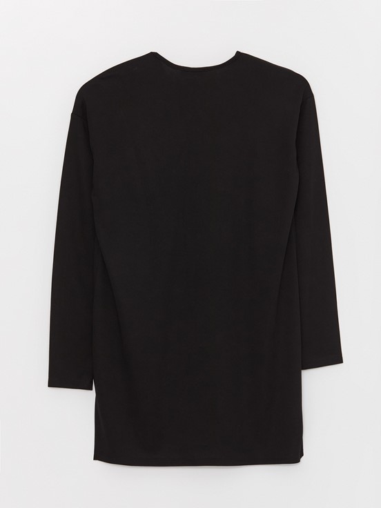 Bisiklet Yaka Desenli Uzun Kollu Kadın Bluz YENİ SİYAH